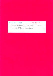 Petit exposé sur le créationnisme et l'évolutionnisme (couverture), 10 pages, Paul Gérard, 2008.